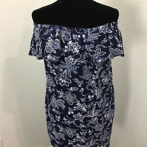 Tommy Bahama Navy and White Floral Off - Shoulder Dress/Swim Coverup